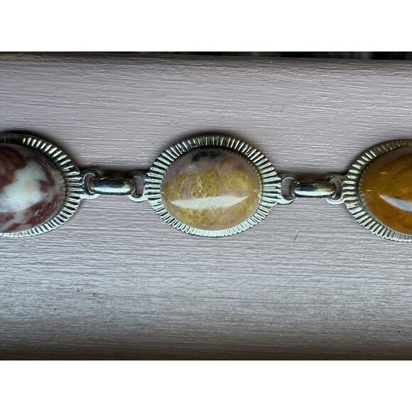 Sterling Silver Link Purple Stichtite Gemstone Bracelet Toggle Clasp Vtg Western - Picture 15 of 16